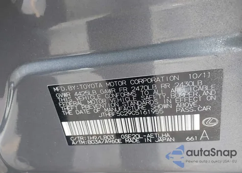 2012 Lexus Is 250 from USA, damaged, VIN JTHBF5C29C5161955